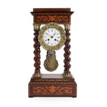 A Rosewood Inlaid Portico Striking Mantel Clock, signed Troup A Paris, circa 1870, case with