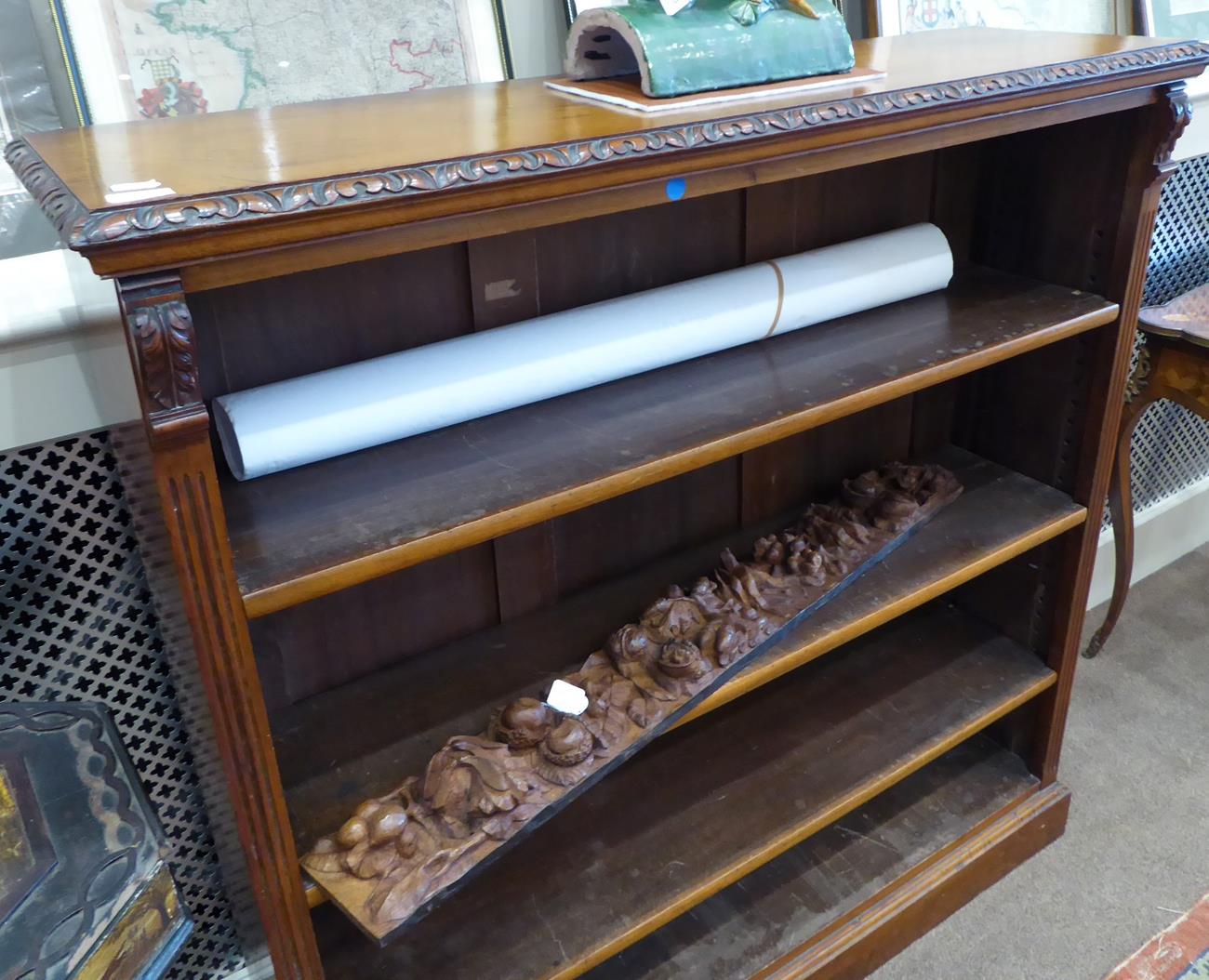 A Victorian Carved Walnut Free-Standing Open Bookcase, labelled James Shoolbred, Tottenham Court, - Image 3 of 7