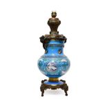 A Chinese Bronze Mounted Enamel Lamp Base, early 20th century, of baluster form, painted in