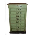 Railway Interest: A Late 19th/Early 20th Century LNWR Green Painted Pine Chest, the moulded top