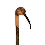 An Ian Taylor Curlew Walking Cane, the handle naturalistically carved and decorated as the head,