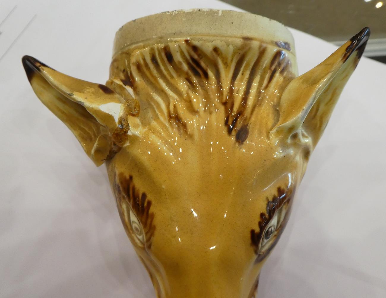A Creamware Fox Mask Stirrup Cup, early 19th century, naturalistically modelled and picked out in - Image 10 of 12