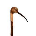 An Ian Taylor Curlew Walking Cane, the handle naturalistically carved and decorated as the head,