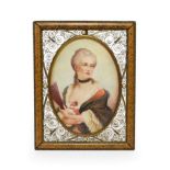 French School (20th Century): Miniature Half-Length Portrait of an 18th Century Lady, wearing a