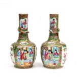 A Pair of Cantonese Porcelain Bottle Vases, mid 19th century, of ovoid form, the cylindrical necks
