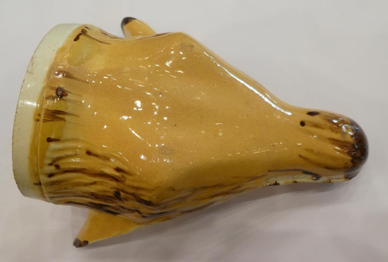 A Creamware Fox Mask Stirrup Cup, early 19th century, naturalistically modelled and picked out in - Image 7 of 12