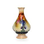 A Royal Worcester Porcelain Vase, in the manner of Kitty Blake, 1910, of fluted pear shape,