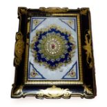 A Victorian Papier Mâché Desk Blotter, 19th century, of rectangular form, the cover gilt-