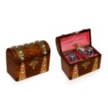 A Victorian Brass Mounted Walnut Travelling Box, of rectangular form, the front and domed cover each