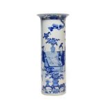 A Chinese Porcelain Sleeve Vase, 19th century, with everted rim, painted in underglaze blue with