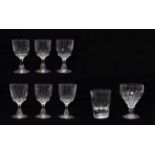 A Set of Six Glass Goblets, 19th century, the ovoid bowls with basal prunt cutting on panelled