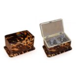 A Tortoiseshell and Ivory Tea Caddy, mid 19th century, of rectangular form and with spreading