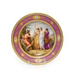 A Vienna Porcelain Plate, 1796, painted with The Judgement of Paris within a puce and green border