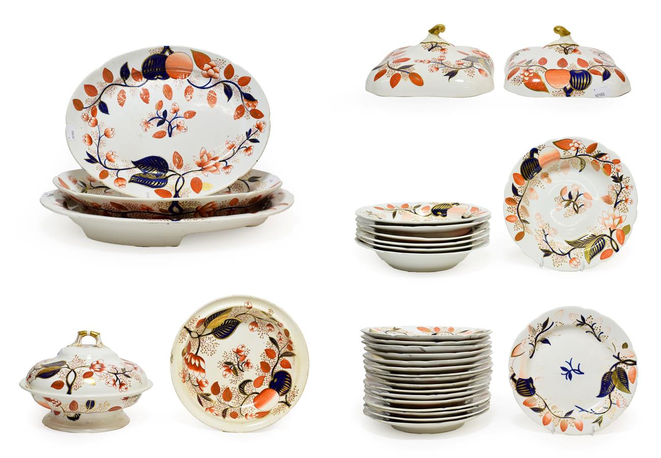 A Spode Porcelain Dinner Service, circa 1820, painted with an Imari type design, comprising a