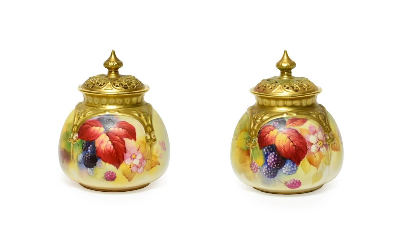 A Matched Pair of Royal Worcester Porcelain Vases and Covers, by Kitty Blake, 1932/1940, painted