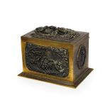 A Bronze Mounted Brass Jewellery Box, 19th century, of rectangular form set with panels cast in
