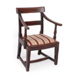 A Late George III Mahogany Child's Carver Armchair, early 19th century, with curved armrests,