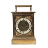 A Brass ''Giant'' Size Carriage Timepiece, early 20th century, carrying handle, glazed panels, brass