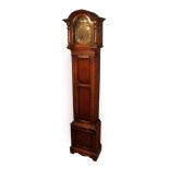 An Oak Chiming Small Longcase Clock, circa 1920, arch pediment, side sound frets, front door with