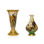 A Royal Worcester Porcelain Vase, by Walter Sedgley, 1913, of conical form with scroll moulded rim