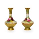 A Matched Pair of Royal Worcester Porcelain Vases, 1911/1912, of pear shape, painted with rose