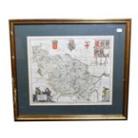 Ducatus Eboracensis pars Occidentalis, The West Riding of Yorkshire, hand coloured map, Dutch text