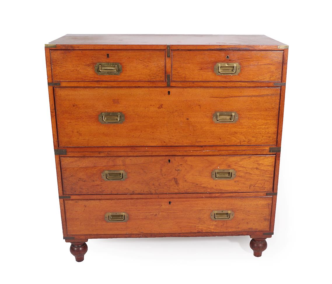 A 19th Century Teak and Brass Bound Campaign Chest, in two halves, labelled Army & Navy C.S.L