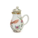 A Chinese Porcelain Sparrow Beak Jug and Cover, Yongzheng, painted in famille rose enamels with a