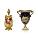 A Royal Worcester Porcelain Vase and Cover, circa 1905, of fluted baluster form with scroll