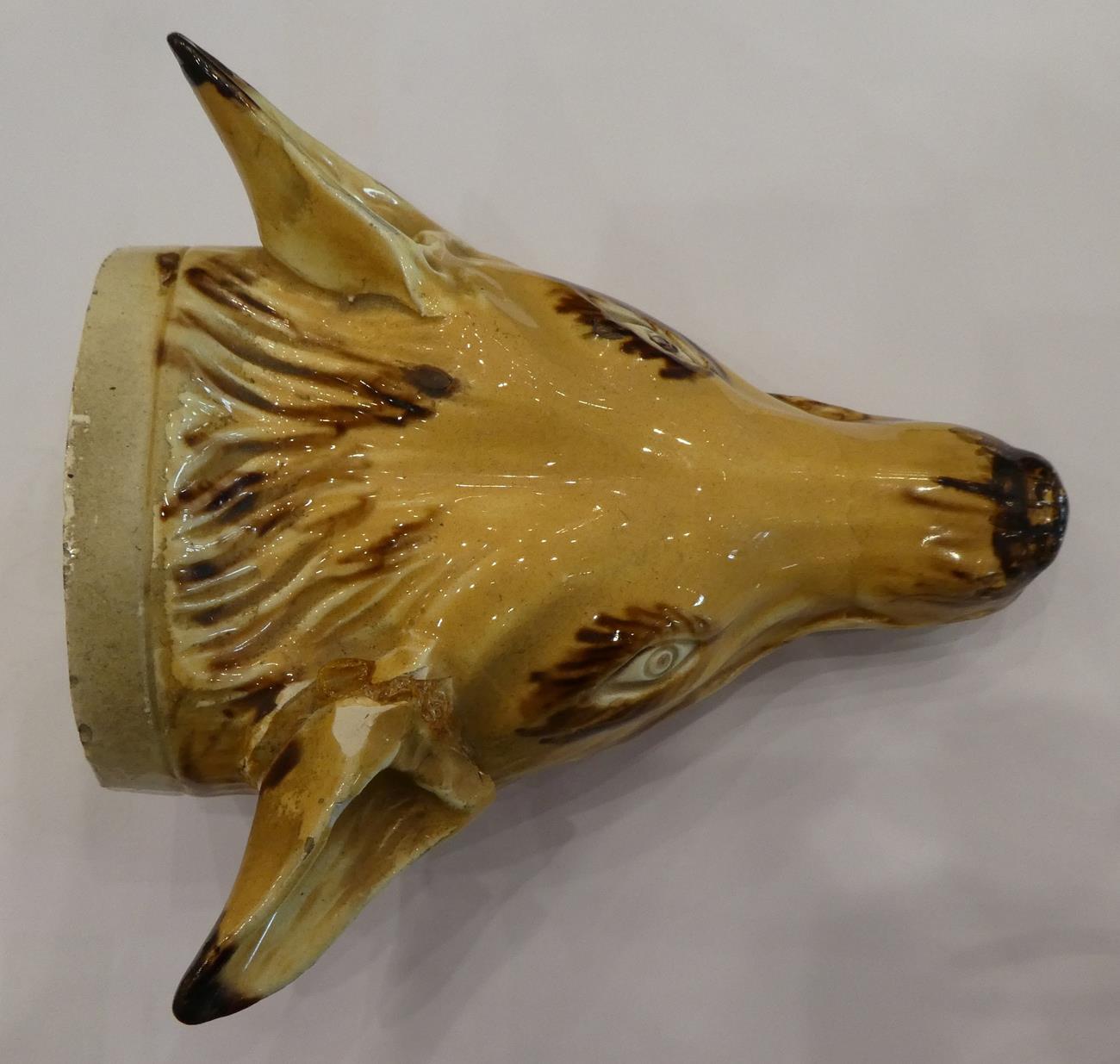 A Creamware Fox Mask Stirrup Cup, early 19th century, naturalistically modelled and picked out in - Image 3 of 12