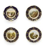 A Set of Three Bloor Derby Porcelain Dessert Plates, circa 1830, painted with View in Italy, View in