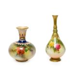 A Royal Worcester Hadley Ware Porcelain Bottle Vase, of ovoid form, painted with rose sprays beneath