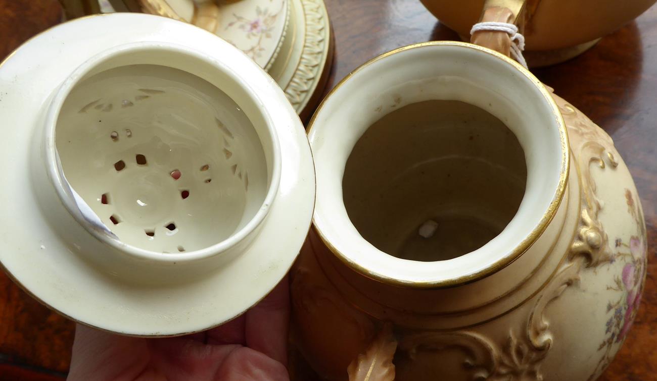 A Matched Pair of Royal Worcester Porcelain Vases and Covers, 1917/1919, of ovoid form with scroll - Image 5 of 7