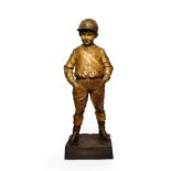 An Austrian Painted and Gilt Terracotta Figure of a Boy, circa 1900, wearing jockey's silks, on a