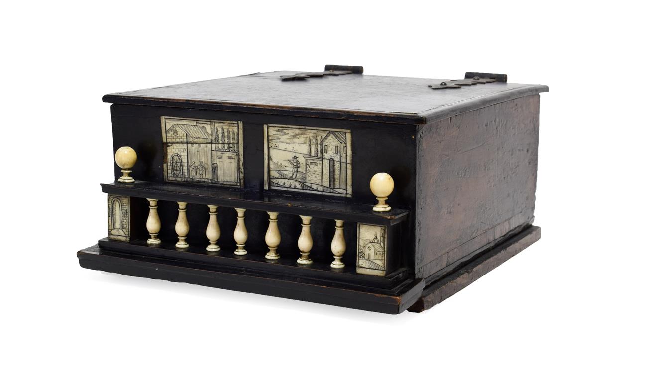 A Flemish Bone Inlaid Ebonised Table Cabinet, late 17th century, of rectangular form with hinged