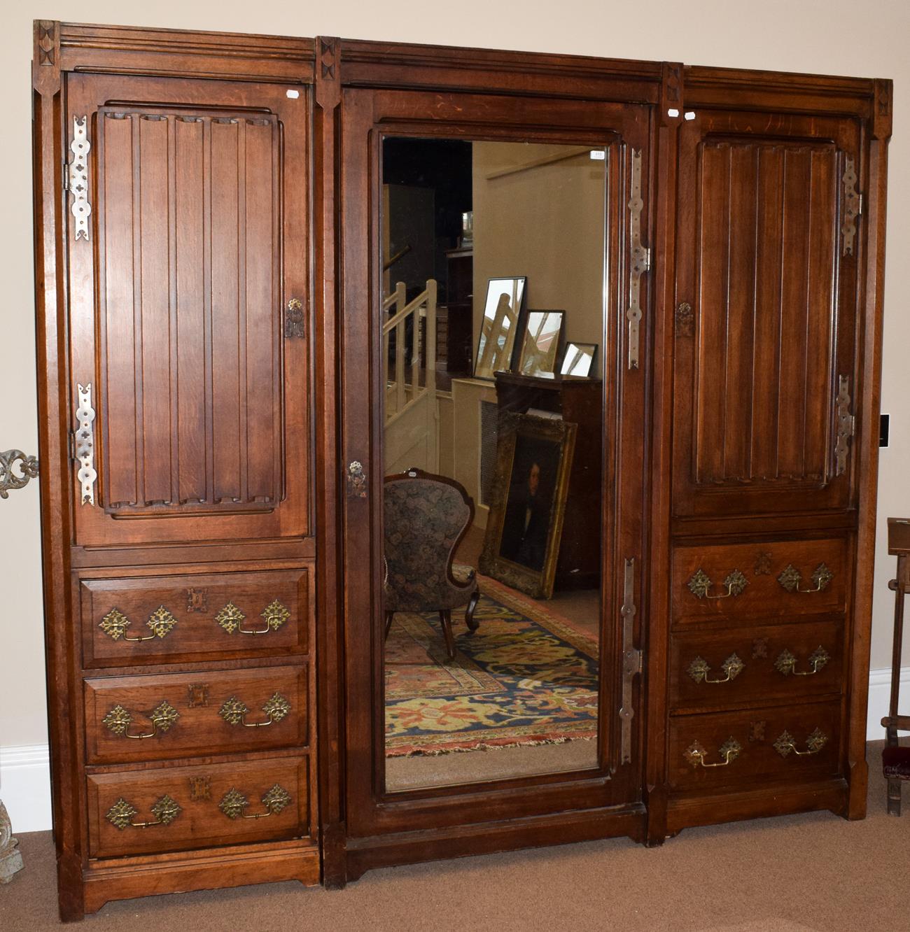 A Victorian Gothic Revival Oak Wardrobe, 19th century, in the manner of A W N Pugin, the linen