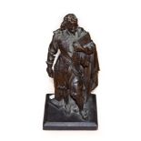 English School (19th century): A Bronze Figure of Shakespeare, standing beside a column holding a
