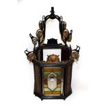 A Black and Gold Painted Hall Lantern, 19th century, of canted rectangular form with scroll branches