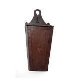 A George III Oak and Mahogany Crossbanded Candle Box, late 18th century, of tapering form with