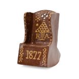 A Slipware Rocking Chair, dated 1877, in the form of a lambing chair, inscribed RA 1877, 16.5cm