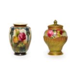 A Royal Worcester Hadley Ware Vase, 1905, of ovoid form, painted with roses within moulded, gilt and