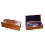 A Victorian Brass Bound Walnut Travelling Draughtsman's Box, of rectangular form, the fitted
