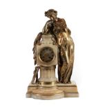A Figural Gilt Bronze and Marble Striking Mantel Clock, circa 1870, depicting a gilt bronze lady