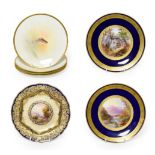 A Pair of Royal Worcester Porcelain Sandwich Plates, by Barker, 1926, of square form, painted with