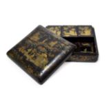 A Chinese Export Lacquer Games Box, mid 19th century, of cushioned rectangular form, painted in