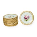 A Set of Sixteen Royal Worcester Porcelain Dessert Plates, circa 1870, painted with flowersprays