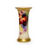 A Royal Worcester Porcelain Beaker Vase, by Kitty Blake, 1932, painted with fruiting blackberries