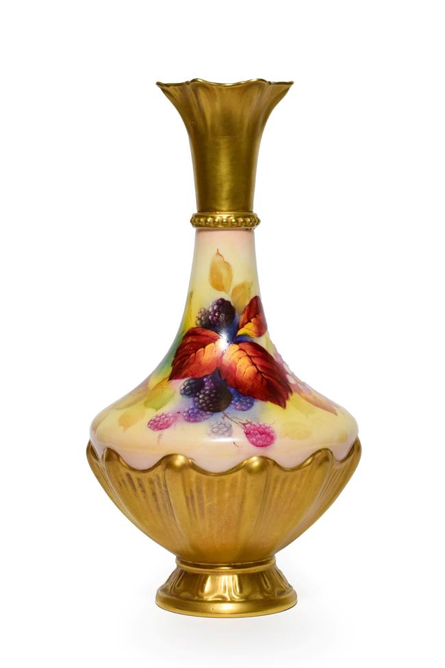 A Royal Worcester Porcelain Vase, by Kitty Blake, 1936, of pear shape, painted with fruiting