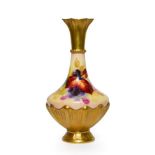 A Royal Worcester Porcelain Vase, by Kitty Blake, 1936, of pear shape, painted with fruiting