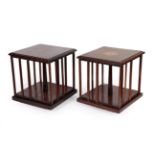 A Matched Pair of Mahogany and Marquetry Single-Tier Revolving Bookcases, early 20th century, the